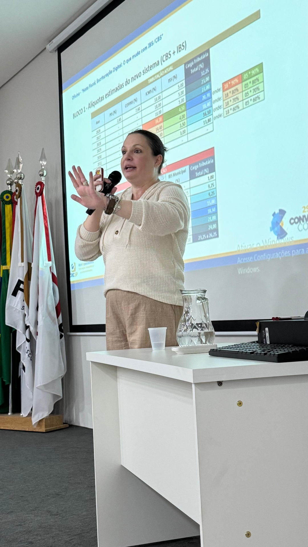 Prof.ª Danieli Aragão — slide Alíquotas estimadas CBS+IBS · SESCON-SP · jul 2025